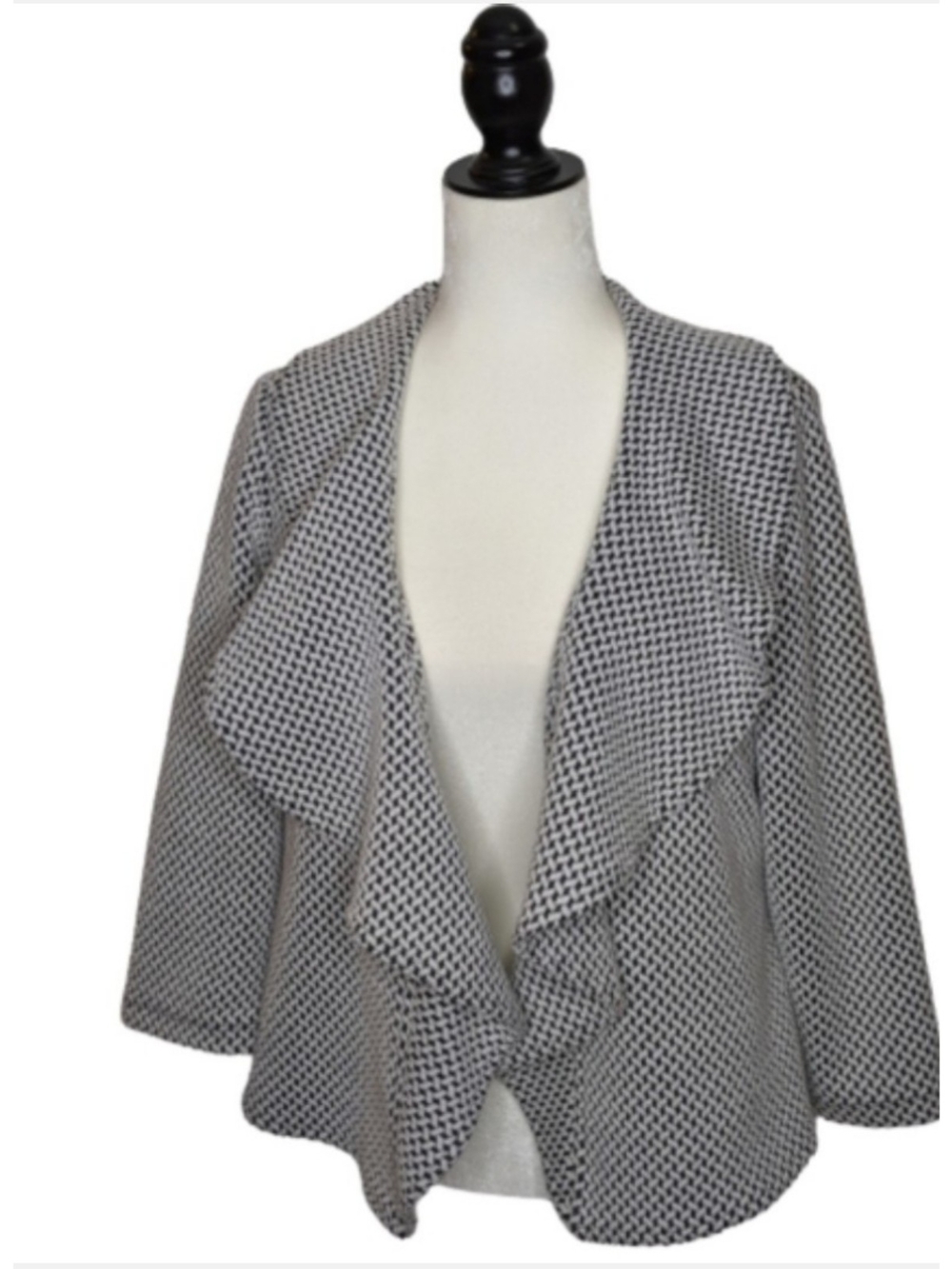 ACalvin Klein Black & White Ruffle-Front Open Blazer 14P